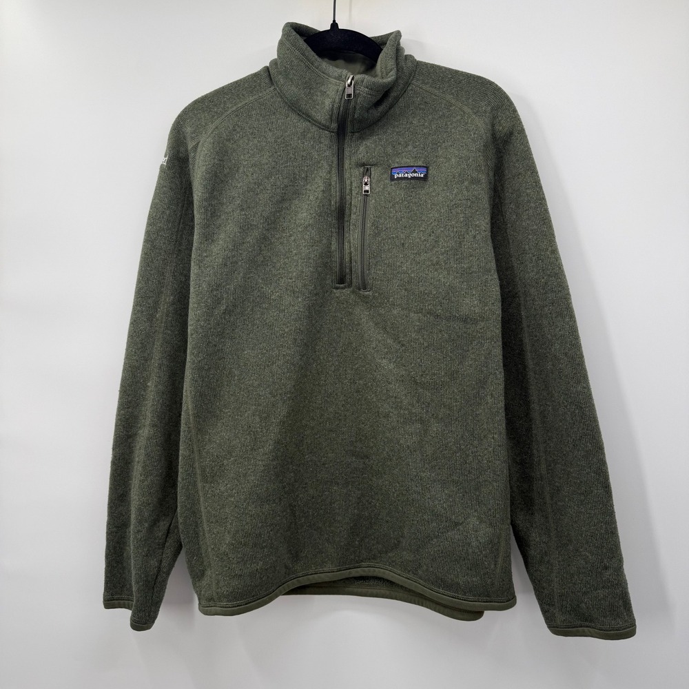 Patagonia Mens Size Medium Better Sweater 1/4 Zip Pullover Green Hiking Logo